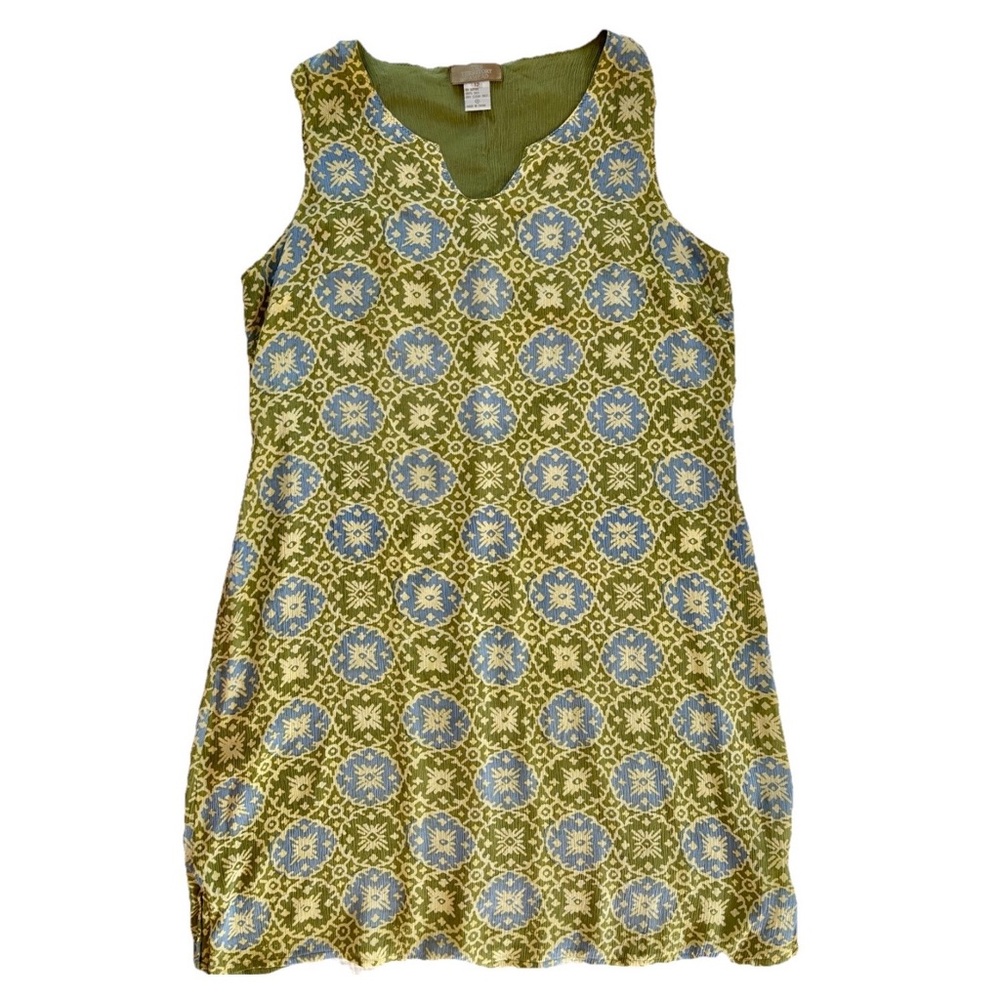 The Territory Ahead 100% Silk Dress 12 Reversible Green Geometric Knee Length
